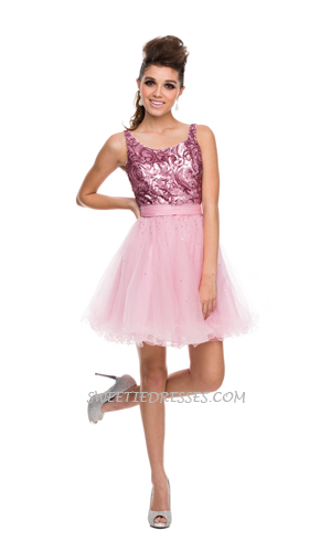 Shiny embroided tulle dress